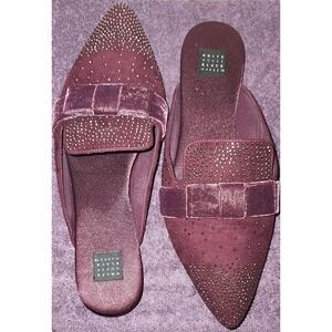 White House Black Market Women 8 Sparkle Slides Mules Burgundy Wine Velvet WHBM